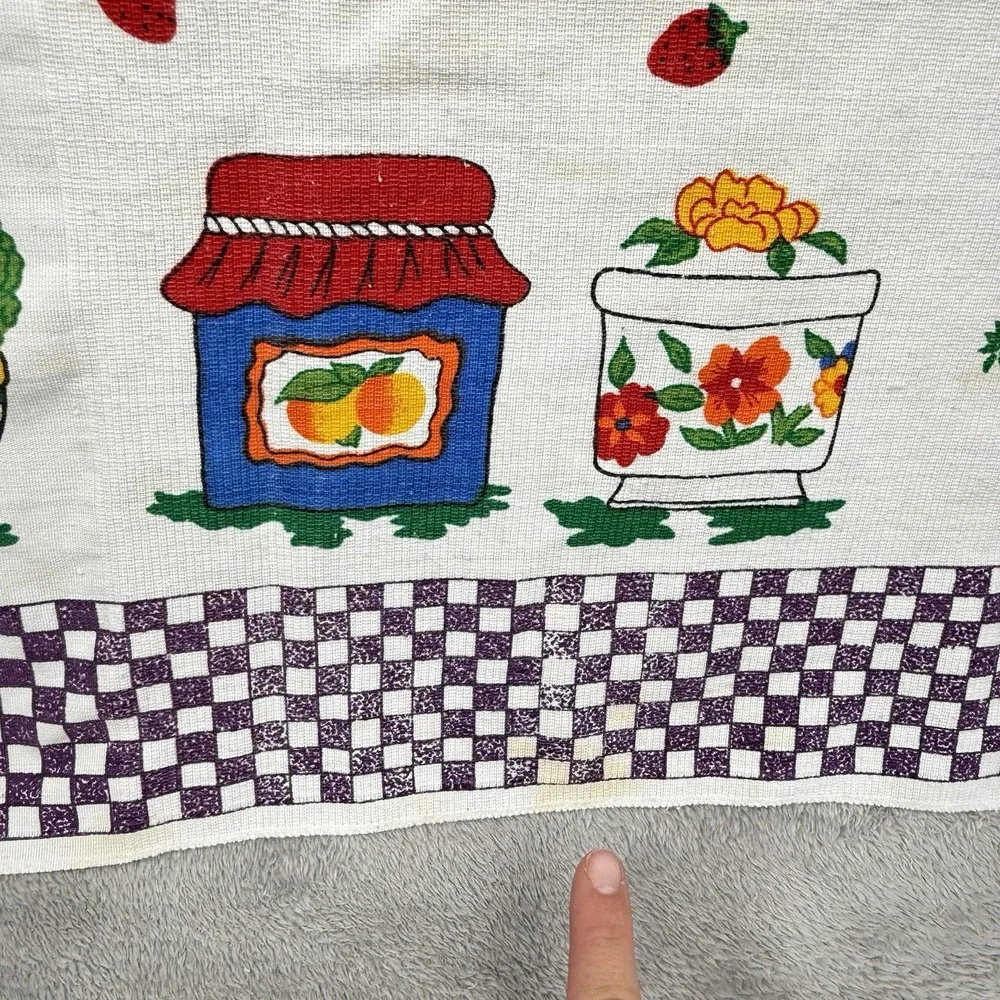 Vintage Kitchen Towel Kitchy Orange Jam Basket Check Cottagecore Country‎ Cotton